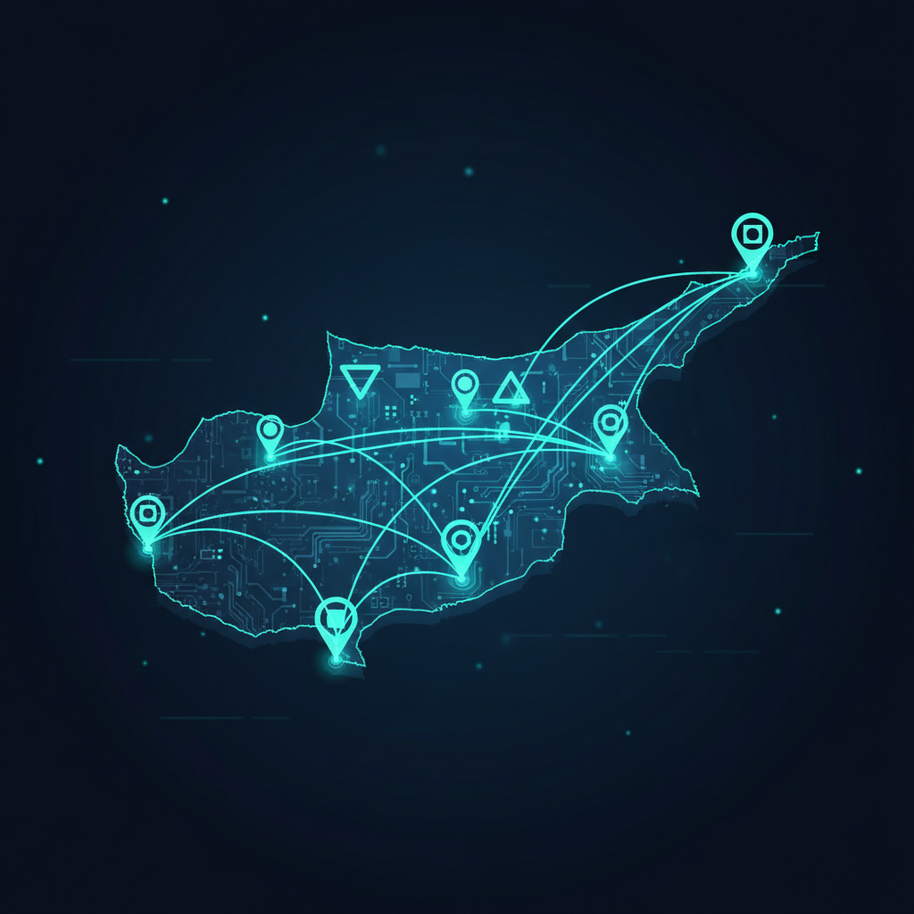 Abstract digital map of Cyprus with Crewora route network